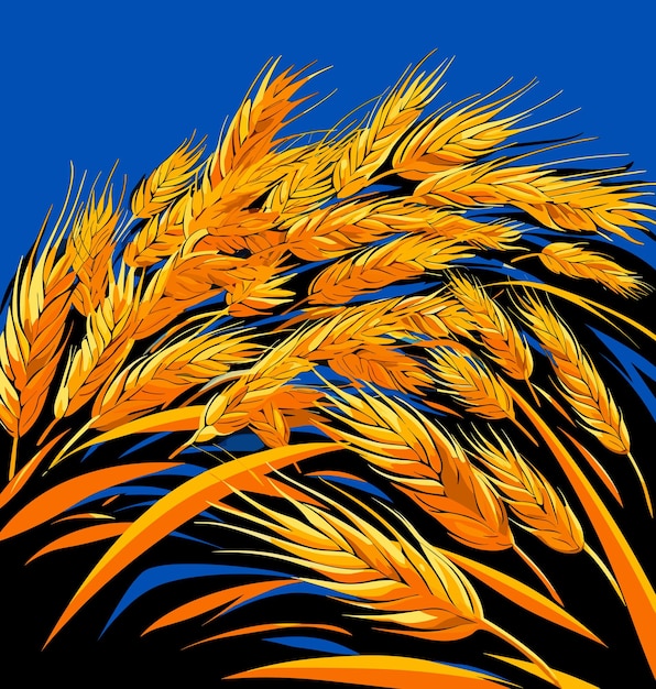 장식적인 자연 배경 벡터 아트 스타일의 밀밭에 있는 밀 귀의 추상 이미지 포스터 티셔츠 스티커 로고용 템플릿
