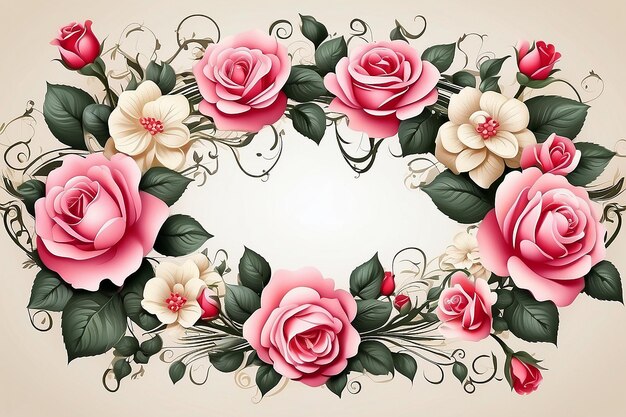 Foto ornamento decorativo con rose elemento di design per san valentino o sfondo di matrimonio
