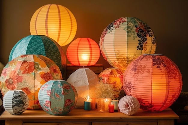 Decorative Paper Lanterns In Various Sizes Generative AI