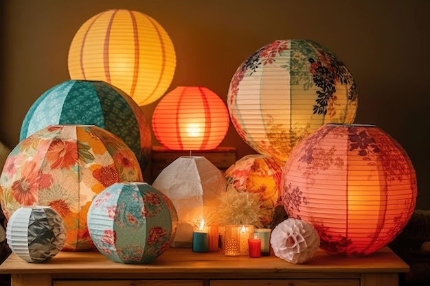 Premium AI Image Decorative Paper Lanterns In Various Sizes Generative AI premium-ai-image-decorative-paper-lanterns-in-various-sizes-generative-ai