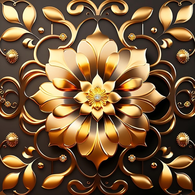 A decorative piece of metal with gold flowers and leaves.