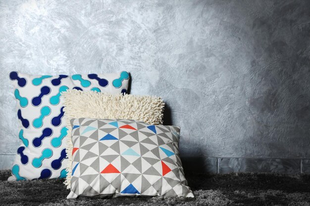 Photo decorative pillows on grey background