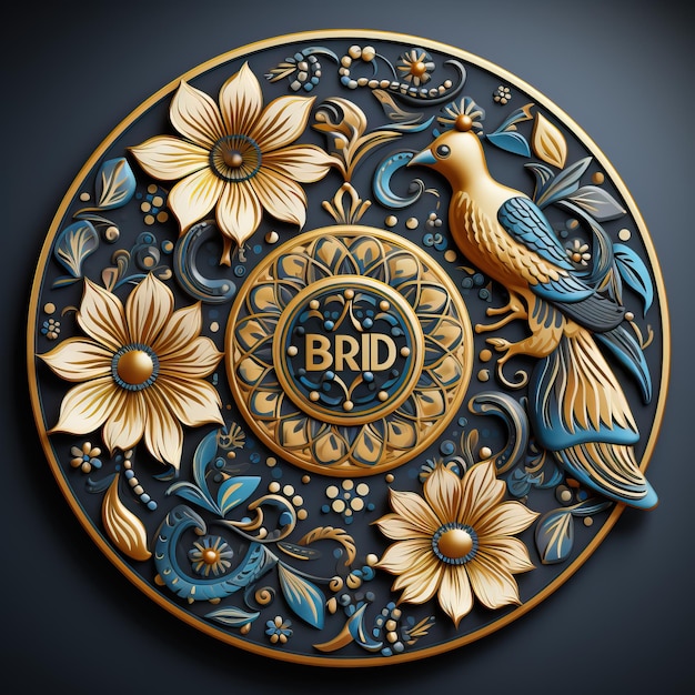 a decorative plate with a bird and flowers on it