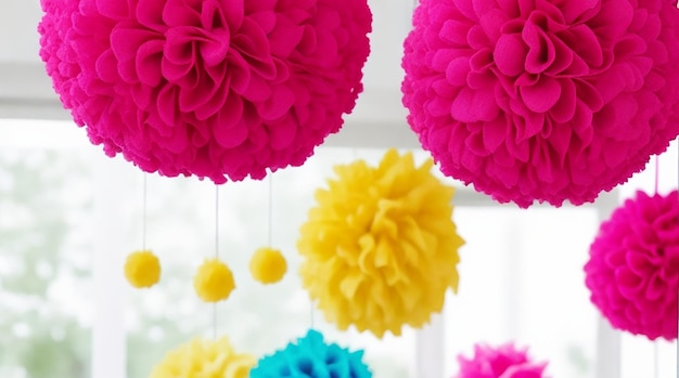 Decorative pom poms used for decorations around the house