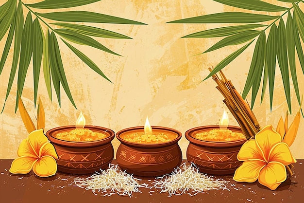 Decorative pongal background with pots