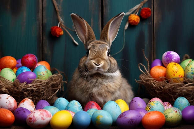 Decorative rabbit in easter composition