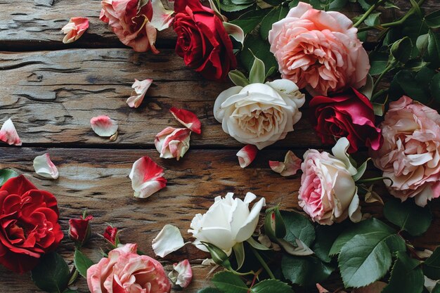 Photo decorative romantic roses surrounding copy space