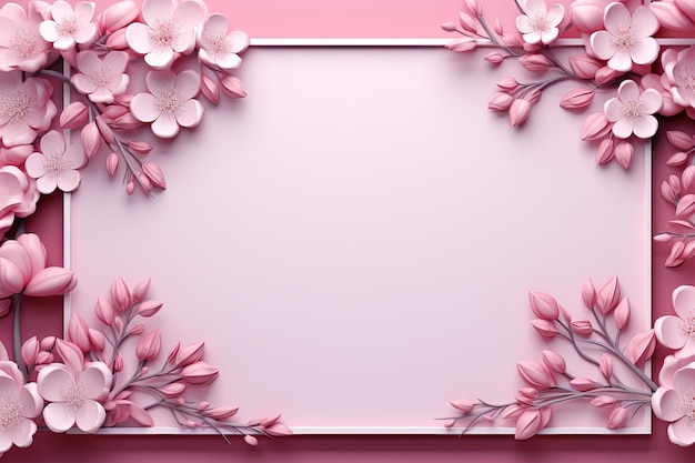 Decorative sakura cherry blossom flower with botanical floral frame background 3d render