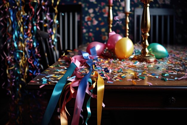 Photo decorative streamers and confetti on a table