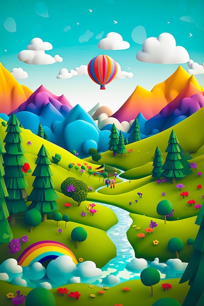 Декоративный летний пейзаж детский Иллюстрация День аутизма Вектор арт обои