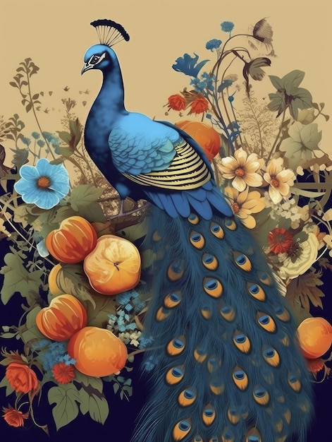 Декоративный винтажный павлин птица цветочный фон цветок иллюстрация экзотические джунгли обои