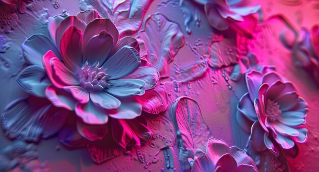 Decorative volumetric flowers with neon lighting