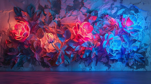 Decorative volumetric flowers with neon lighting