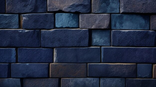 Decorative wall made of blue large bricks of different sizes Generative AI