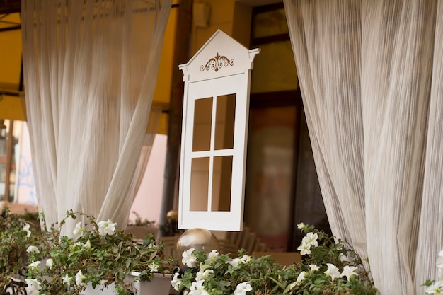 Decorative window near the outdoor cafe