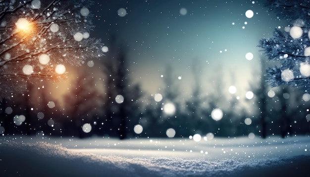 Decorative winter snowy season scenery with blur effect generative ai