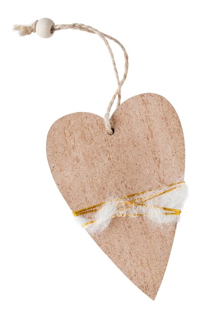 Decorative wood heart pendant isolated on white background