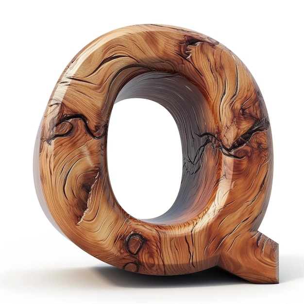 Decorative wood letter Q on white background