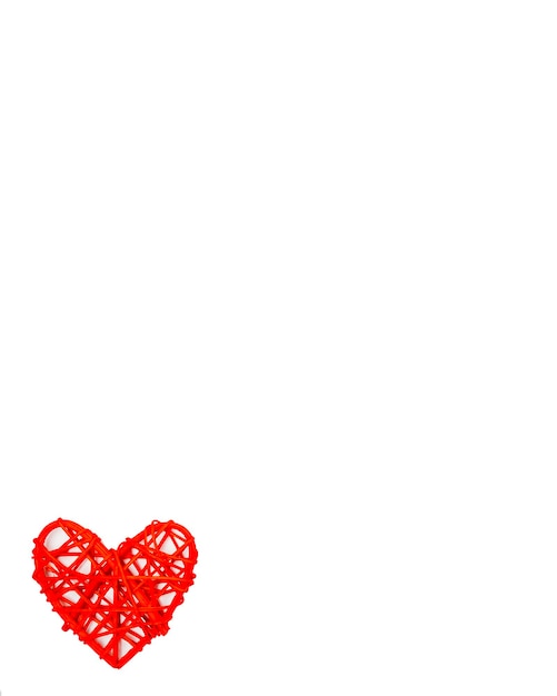 Decorative wooden red heart on white background Copy space