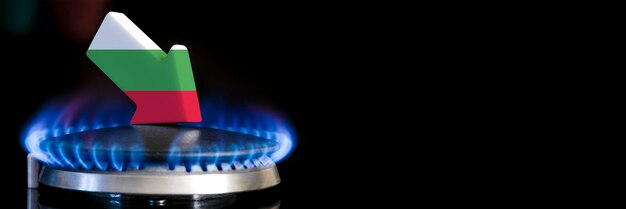 Decreased gas supplies in bulgaria a gas stove with a burning flame and an arrow in the colors of th