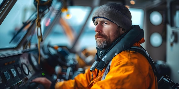 Photo a dedicated captain tirelessly ensures cargo safety in cramped quarters concept hardworking captain cargo safety cramped quarters dedicated work ethic