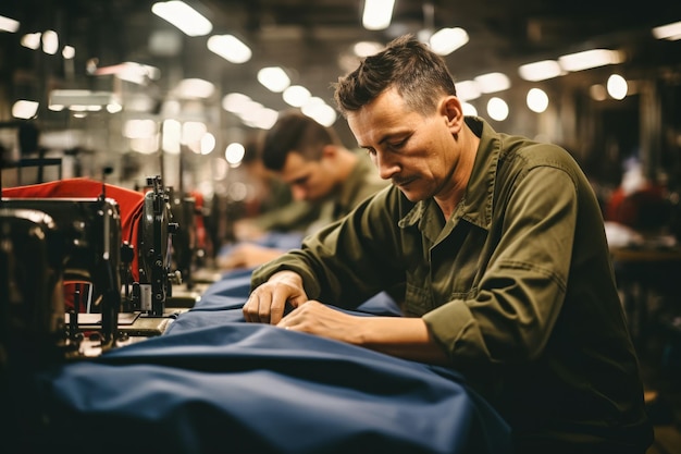 Photo dedicated craftsmen carefully drafting patterns for garment creation in a factory