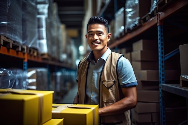 Dedicated Expertise Proficient Asian Warehouse Storekeeper in Action