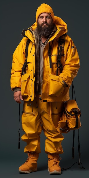 Dedicated Fisherman on Solid Yellow Background