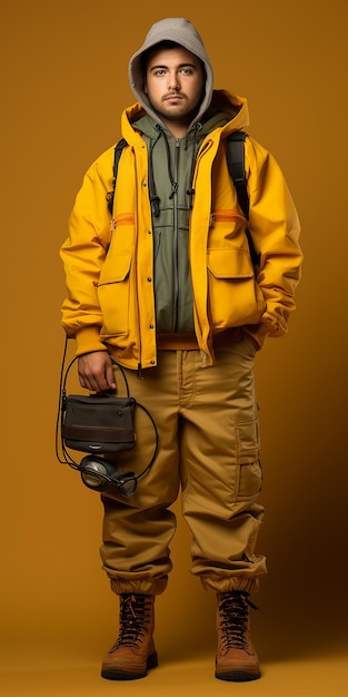 Dedicated Fisherman on Solid Yellow Background