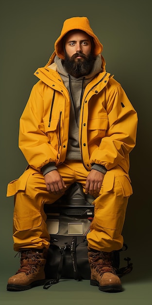 Dedicated Fisherman on Solid Yellow Background