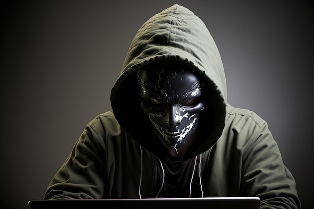 Dedicated hacker wearing a mask isolated on white