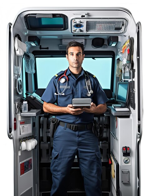 Dedicated Male Paramedic on Duty AI gegenereerd