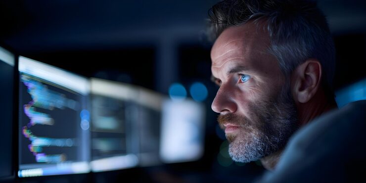 Photo dedicated man building software with focus on programming systems concept software development programming systems architecture coding techniques project management