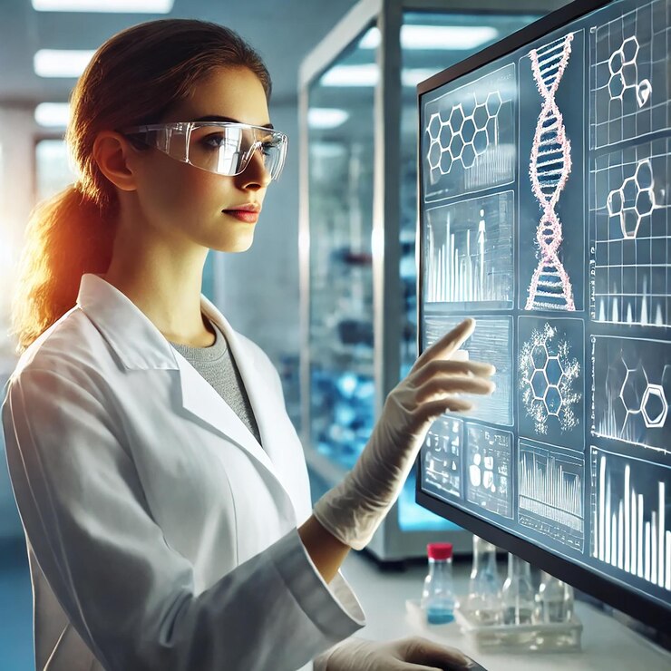 Dedicated Research Female Scientist Analyzing Medical Data