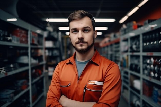 Dedicated Store Staff Young Man in Auto Parts Aisle Generative By Ai