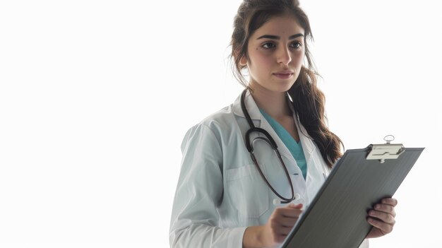 Dedicated Woman Doctor in Urgent Care Setting on isolated white background