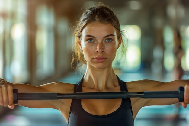 Dedicated Young Female Athlete Performing Barbell Exercises in a Modern Gym Focused and Determined