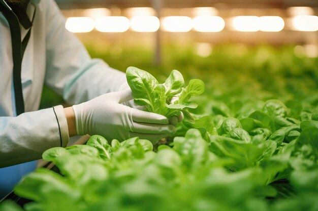 Dedication of a hardworking farmer as he tends to his thriving plants in a greenhouse AI Generated