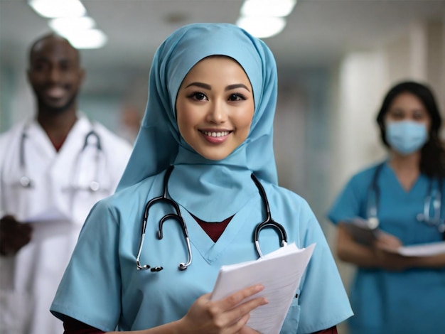 Преданность и теплота азиатской медсестры в хиджабе