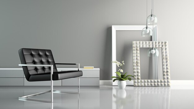 Foto deel van interieur met stijlvolle frames 3d-rendering 2