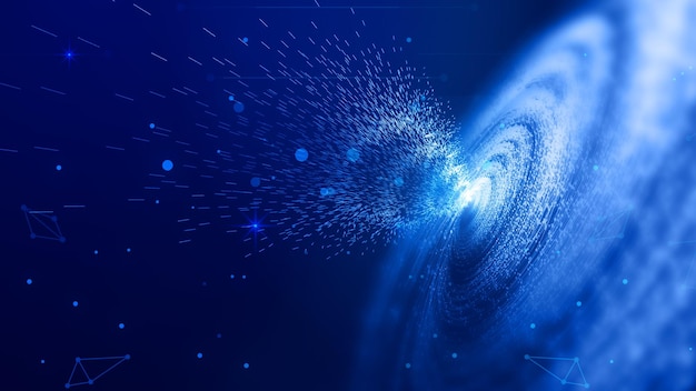 Foto deeltjesstroom kosmische vortex internet technologie big data poster achtergrond