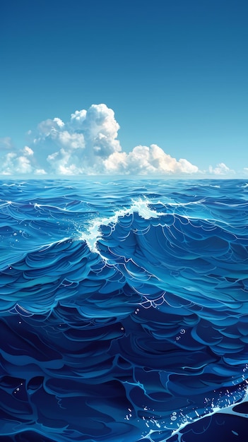 Глубокий голубой океан с белыми облаками