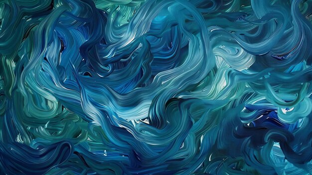 Photo deep blues and greens mixed together in broad curved strokes to resemble the movement of ocean waves