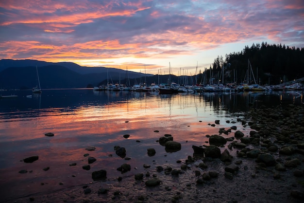 Deep Cove tijdens een kleurrijke zomerzonsopgang Nature Background