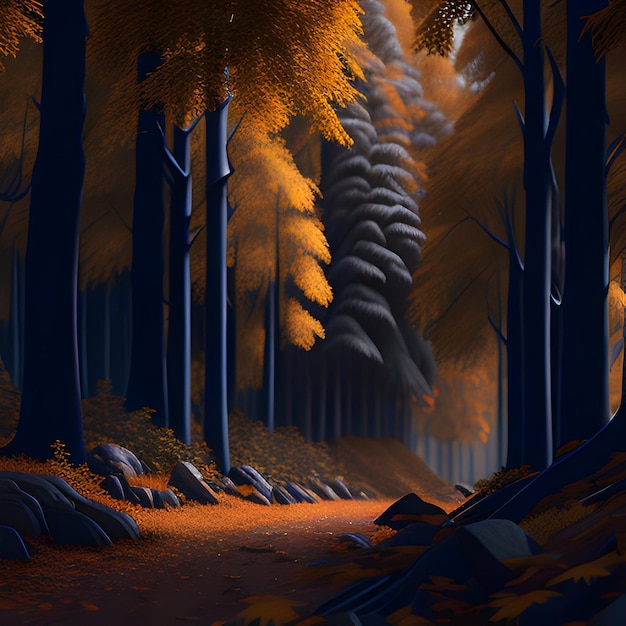 deep dense autumn forest having a lot of trees