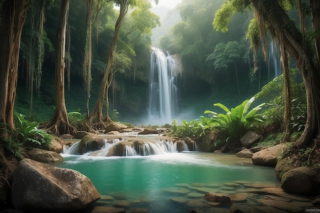 Deep forest WaterfallHuay ma khamin Kanchanaburi Thailand