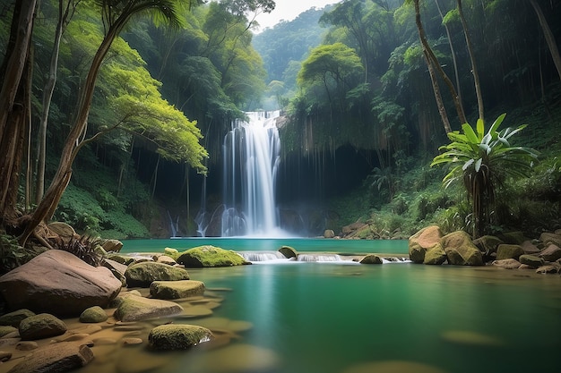 Deep forest WaterfallHuay ma khamin Kanchanaburi Thailand