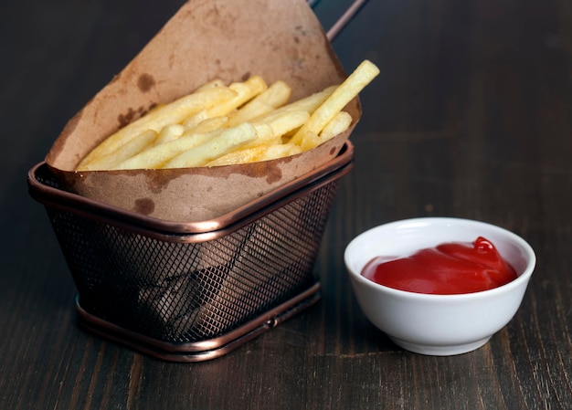 Deep fried baked french fries, fast-cooked french fries