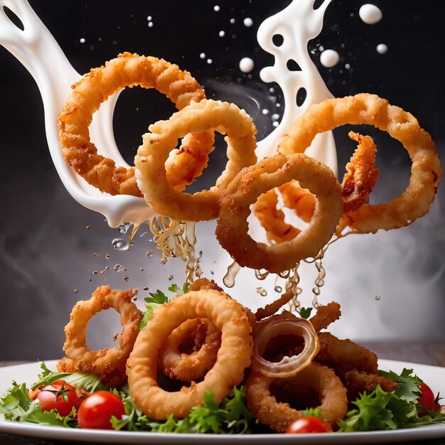 Foto anelli di calamari fritti e picchiati