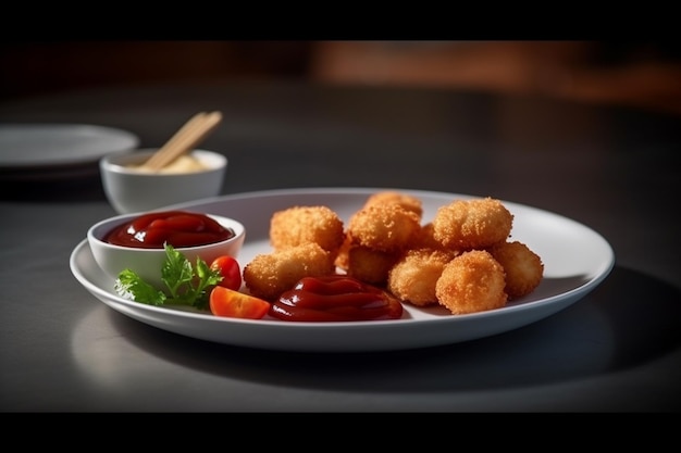 Foto nuggets di pollo fritto servito con ketchup e maionese